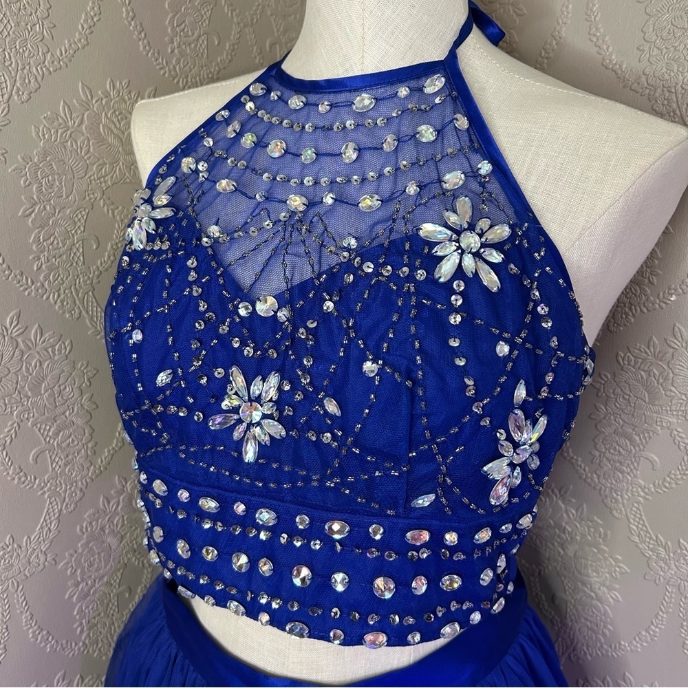 Blue Beaded Halter Top and Skirt Set B darlin 13 14 prom dress - Picture 2 of 7